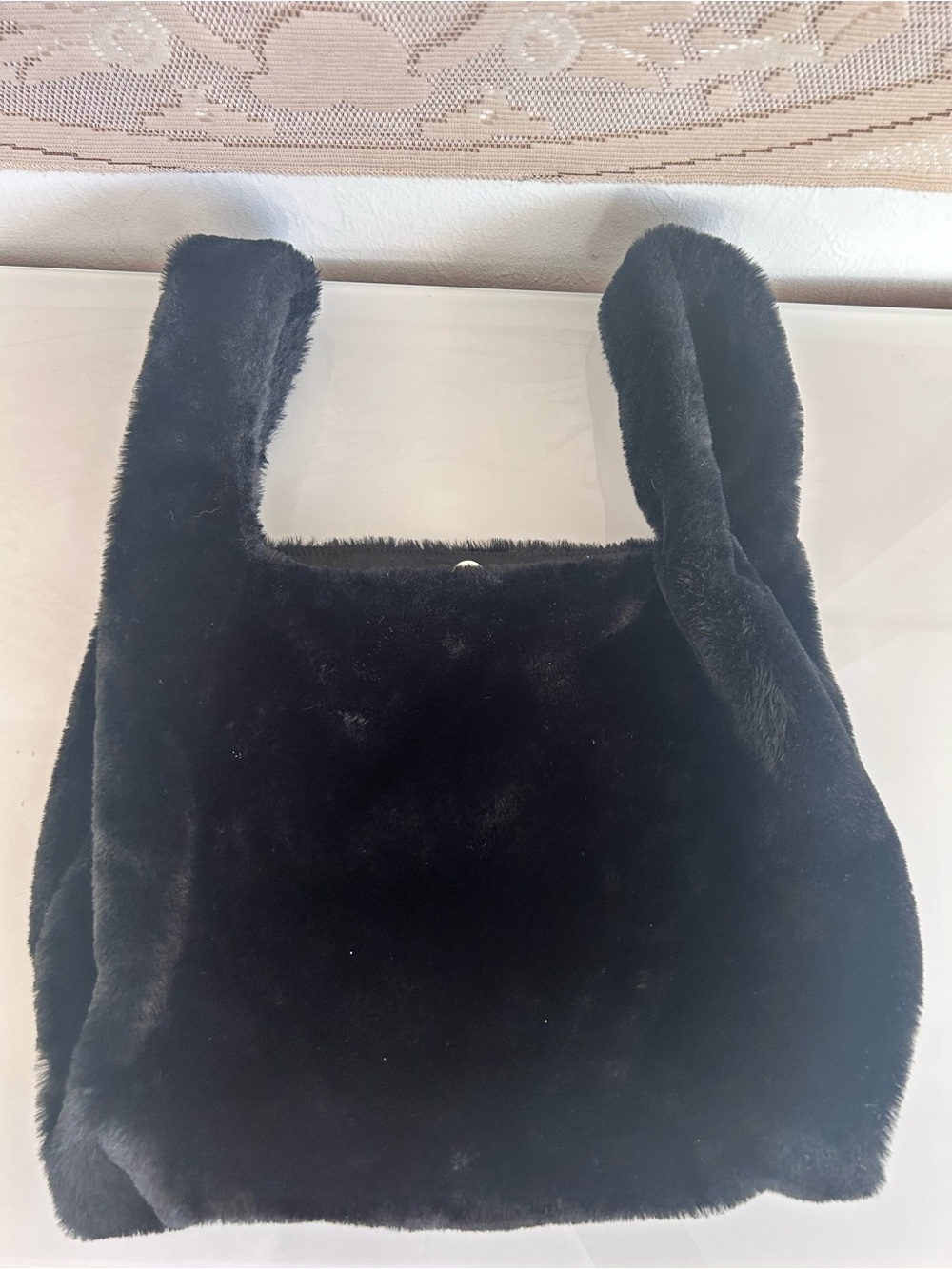 Cost Plus World Market Black Faux Fur Tote